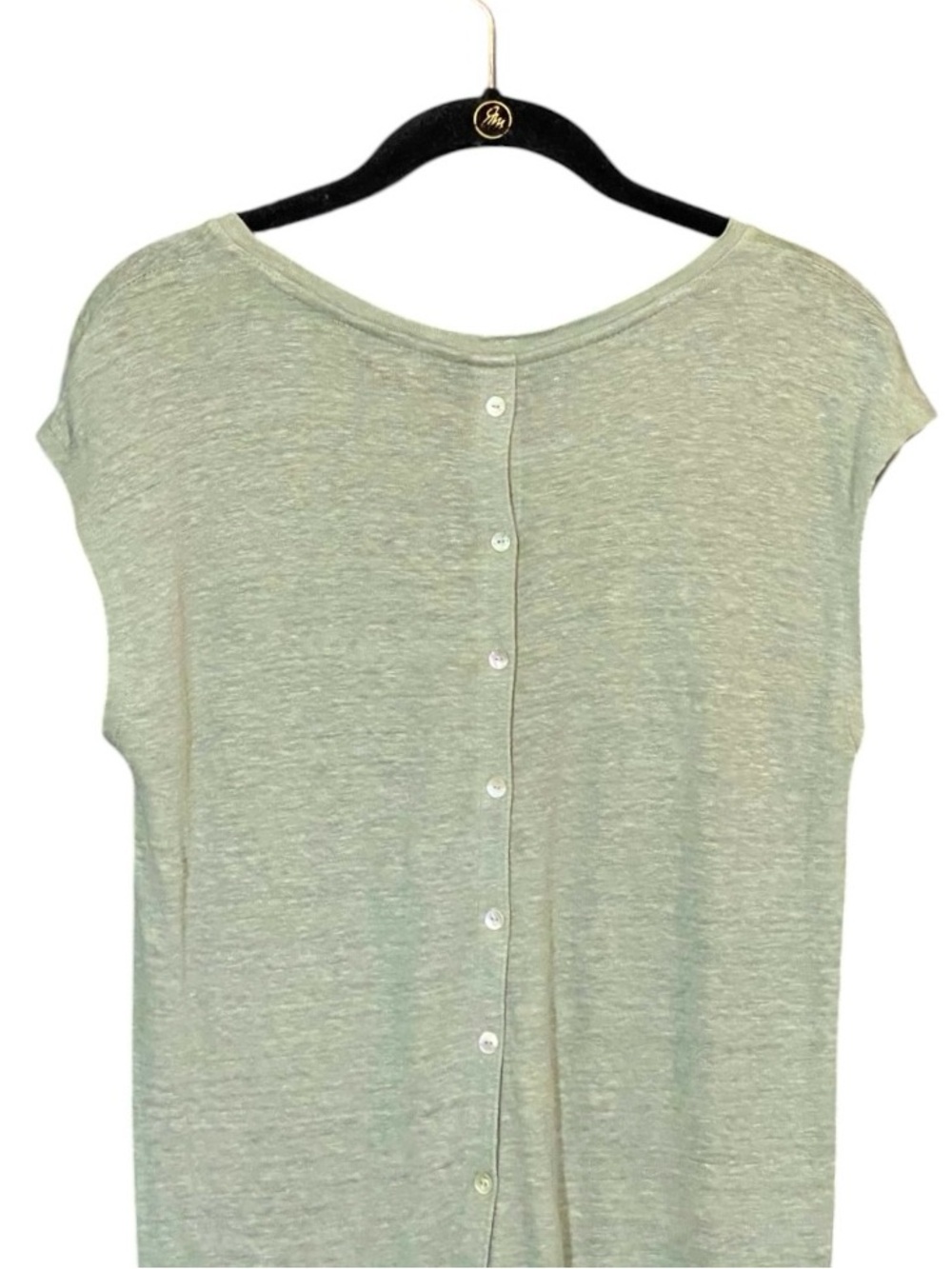 Tahari 100% Linen Cap Sleeve Top Coastal Resort Minimalist Boho Sage Small - Picture 5 of 6